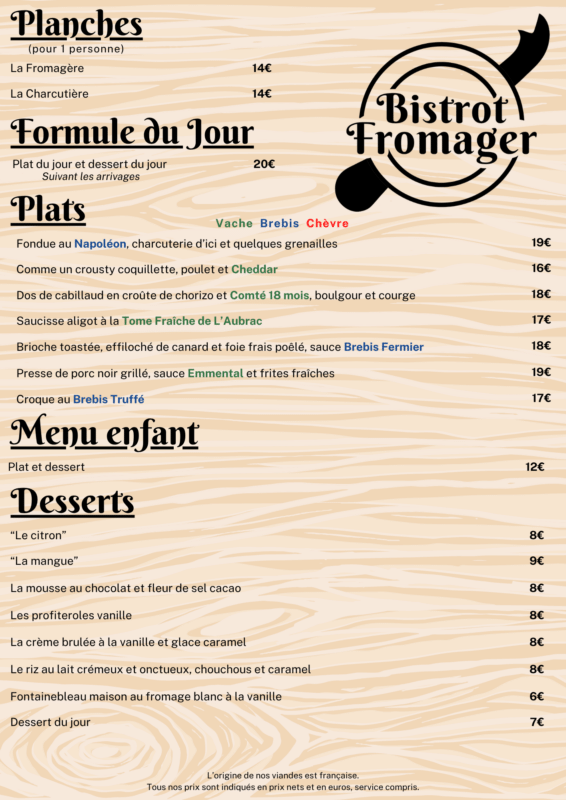 OCTOBRE MENU